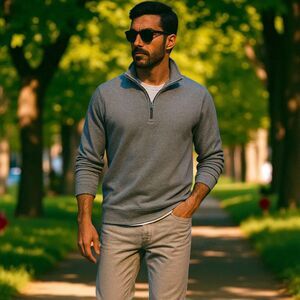 NWT Eddie Bauer Lounge Pullover Grey 1/4 Zip Sweatshirt L Outdoor Minimalist